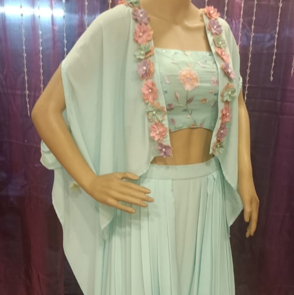 This Is Crop Top Dhoti Skirt With Cape 